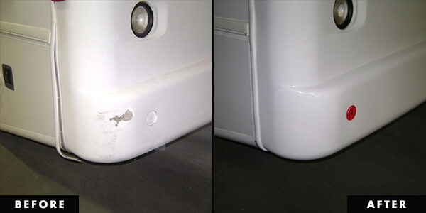 Forest River FR3 rear cap collision repair — before and after